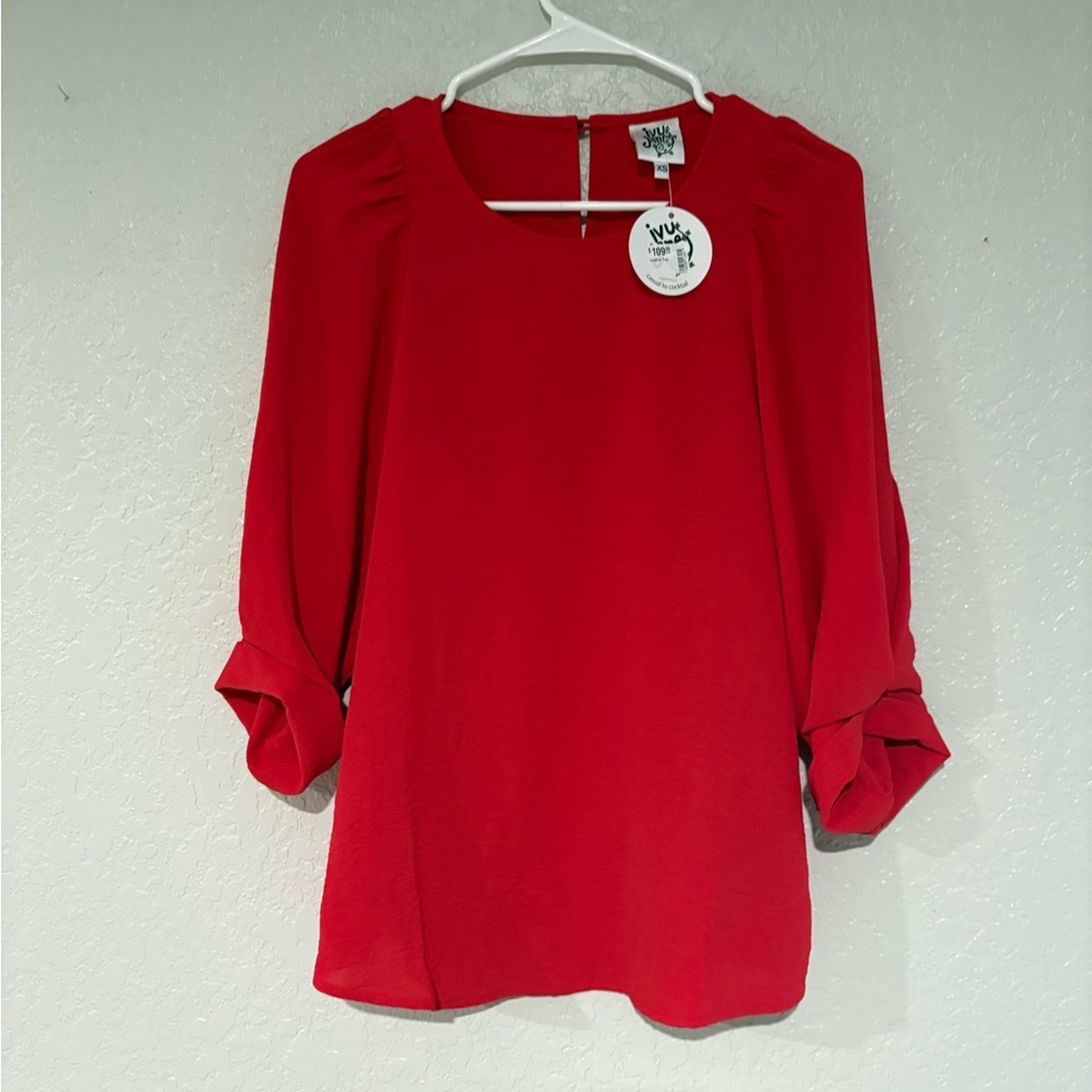 Ivy Jane ‘LeeAnn Top’ Red Ruffled Cuffed Sleeve Blouse